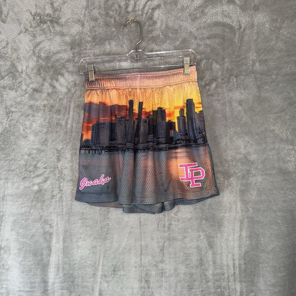 Inaka Power Miami Skyline Mesh Shorts Elastic Waist Pockets Mens Large